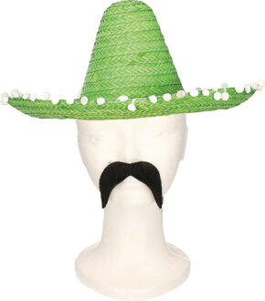 Carnaval verkleed set Gringo - Mexicaanse sombrero hoed - groen - met Western thema plaksnor