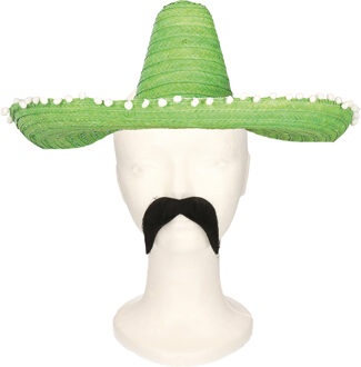Carnaval verkleed set Gringo - Mexicaanse sombrero hoed - groen - met Western thema plaksnor