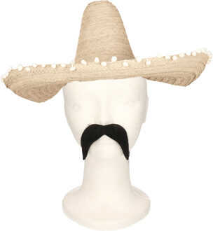 Carnaval verkleed set Gringo - Mexicaanse sombrero hoed - naturel - met Western thema plaksnor