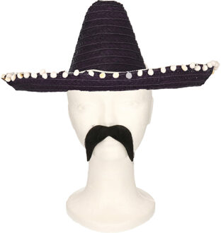 Carnaval verkleed set Gringo - Mexicaanse sombrero hoed - zwart - met Western thema plaksnor