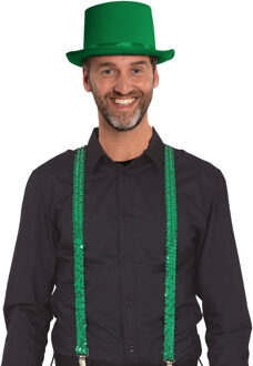 Carnaval verkleed set - groen - hoed en pailletten bretels- volwassenen/unisex - feestkleding
