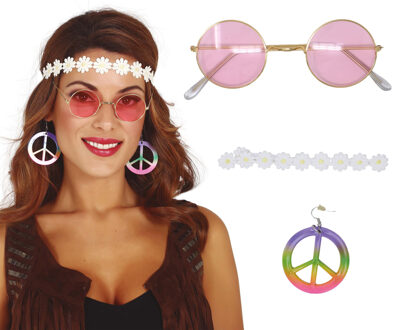 Carnaval/verkleed set Hippie - accesoire - 3-delig