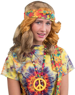 Carnaval verkleed set Hippie - peace ketting en een hoofband - dames Multi