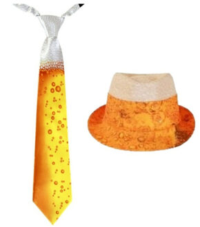 Carnaval verkleed set hoed en stropdas in BIER thema print