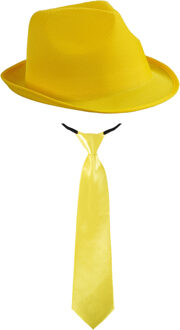 Carnaval verkleed set - hoedje en stropdas - geel - volwassenen