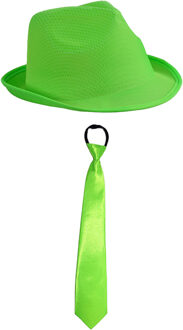 Carnaval verkleed set - hoedje en stropdas - groen - volwassenen