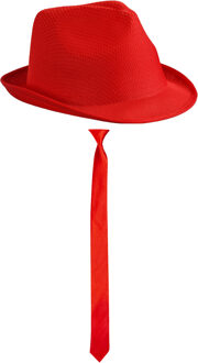 Carnaval verkleed set - hoedje en stropdas - rood - volwassenen