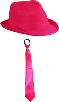 Carnaval verkleed set - hoedje en stropdas - roze - volwassenen