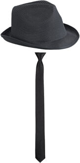 Carnaval verkleed set - hoedje en stropdas - zwart - volwassenen