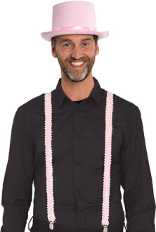 Carnaval verkleed set - licht roze - hoed en pailletten bretels- volwassenen/unisex - feestkleding