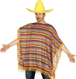 Carnaval verkleed set Mexicaan - gekleurde one size poncho - Sombrero hoed geel dia 59 cm One size