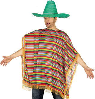 Carnaval verkleed set Mexicaan - gekleurde one size poncho - Sombrero hoed groen dia 59 cm One size