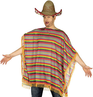 Carnaval verkleed set Mexicaan - gekleurde one size poncho - Sombrero hoed naturel dia 50 cm