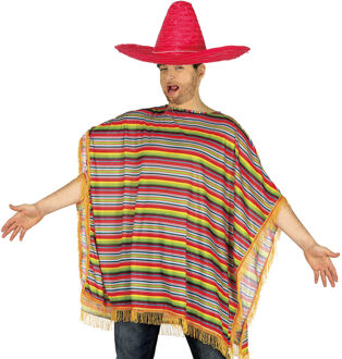 Carnaval verkleed set Mexicaan - gekleurde one size poncho - Sombrero hoed rood dia 59 cm One size