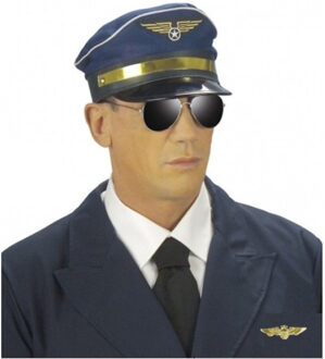 Carnaval verkleed set - pilotenpet - blauw - met een wings broche - heren/dames
