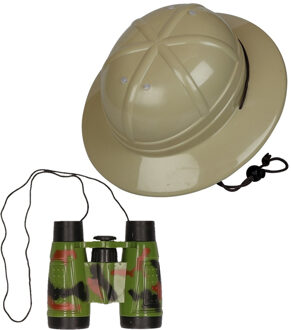Carnaval verkleed set safari jungle - helm - met plastic camouflage verrekijker - voor kinderen