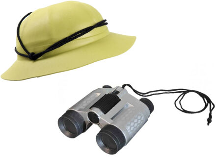 Carnaval / verkleed set - safari jungle helm - voor kinderen - met plastic Explorer verrekijker set