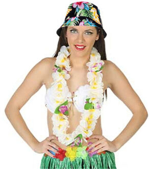 Carnaval verkleed set - Tropische Hawaii party - bucket hoedje - met bloemenslinger - volwassenen