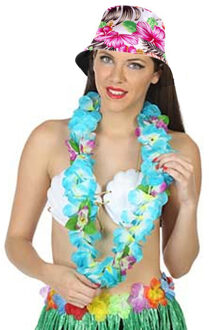 Carnaval verkleed set - Tropische Hawaii party - bucket hoedje - met bloemenslinger - volwassenen