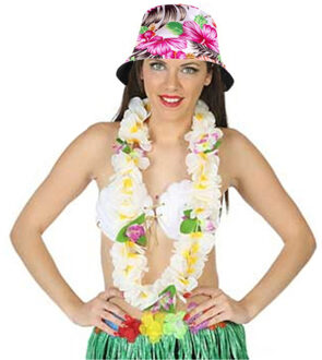 Carnaval verkleed set - Tropische Hawaii party - bucket hoedje - met bloemenslinger - volwassenen