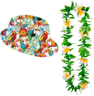 Carnaval verkleed set - Tropische Hawaii party - hoed met bloemenslinger - volwassenen