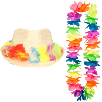 Carnaval verkleed set - Tropische Hawaii party - hoedje met bloemenslinger - volwassenen