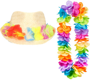 Carnaval verkleed set - Tropische Hawaii party - hoedje met bloemenslinger - volwassenen