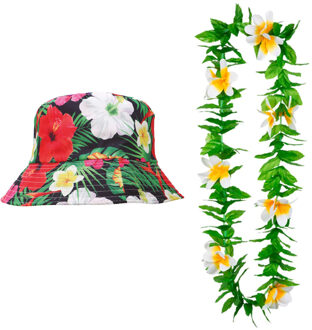 Carnaval verkleed set - Tropische Hawaii party - hoedje met bloemenslinger - volwassenen