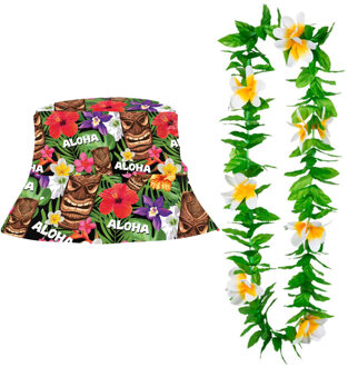 Carnaval verkleed set - Tropische Hawaii party - hoedje met bloemenslinger - volwassenen