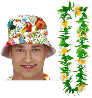 Carnaval verkleed set - Tropische Hawaii party - hoedje met bloemenslinger - volwassenen