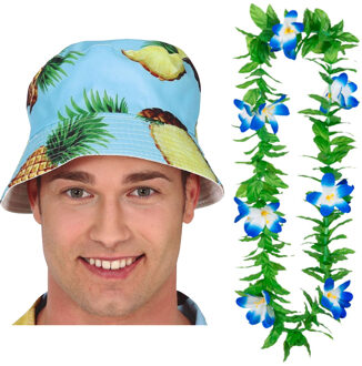 Carnaval verkleed set - Tropische Hawaii party - hoedje met bloemenslinger - volwassenen