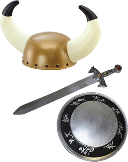Carnaval verkleed set Viking/ridder - helm/zwaard en schild - middeleeuws