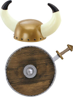 Carnaval verkleed set Viking/ridder - helm/zwaard en schild - middeleeuws