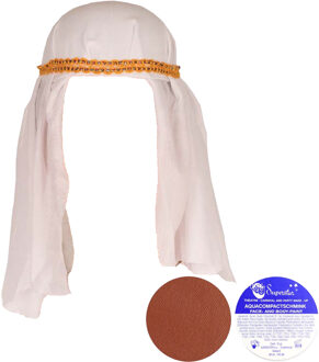 Carnaval verkleed set voor een Arabier/Sjeik - hoofddoek - met flacon bruin schmink