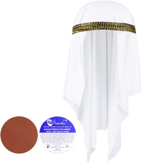 Carnaval verkleed set voor een Arabier/Sjeik - hoofddoek - met flacon bruin schmink