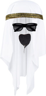 Carnaval verkleed set voor een Arabier/Sjeik - hoofddoek wit - heren- met baardje en zonnebril