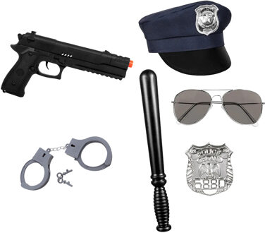 Carnaval verkleed set XL - politie agent - pet/knuppel/badge/pistool/zonnebril/handboeien