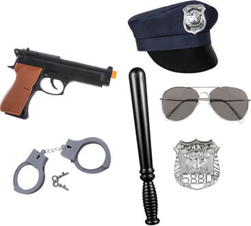 Carnaval verkleed set XL - politie agent - pet/knuppel/badge/pistool/zonnebril/handboeien