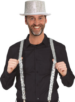 Carnaval verkleed set - zilver - glitter hoed en pailletten bretels- volwassenen - feestkleding
