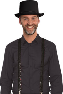 Carnaval verkleed set - zwart - hoed en pailletten bretels- volwassenen/unisex - feestkleding