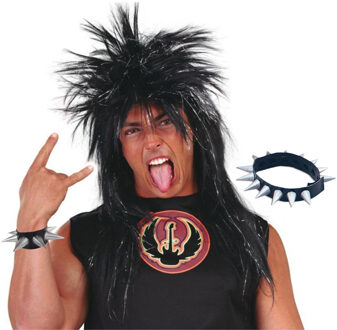 Carnaval verkleed setje heren punker - wilde haren pruik - spikes ketting/armband