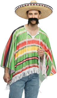 Carnaval verkleed setje - Mexicaanse poncho - Sombrero hoed - en plaksnor - gekleurd - voor heren