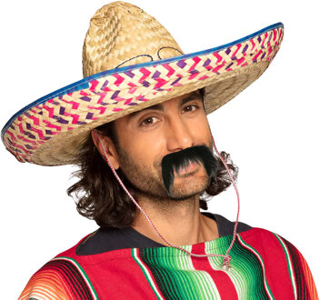 Carnaval verkleed setje - Mexicaanse Sombrero hoed - en plaksnor - voor heren