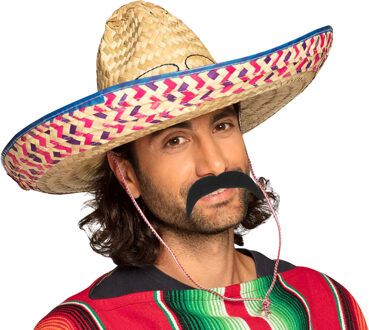 Carnaval verkleed setje - Mexicaanse Sombrero hoed - en plaksnor - voor heren