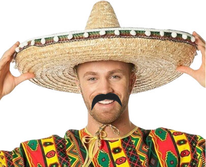 Carnaval verkleed setje - Mexicaanse Sombrero hoed - en plaksnor - voor heren