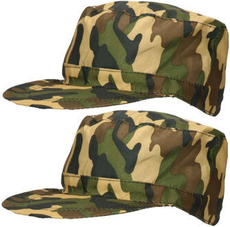 Carnaval verkleed Soldaten hoedje - 2x - camouflage groen - voor volwassenen - Militairen/leger them