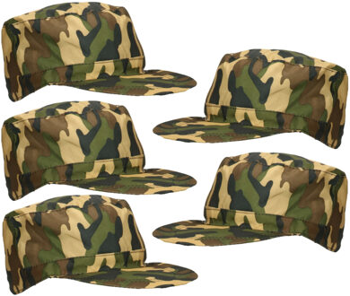 Carnaval verkleed Soldaten hoedje - 5x - camouflage groen - voor volwassenen - Militairen/leger them