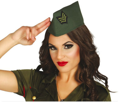 Carnaval verkleed Soldaten hoedjes - donkergroen - voor dames - Militairen/leger thema - Jaren 40/50
