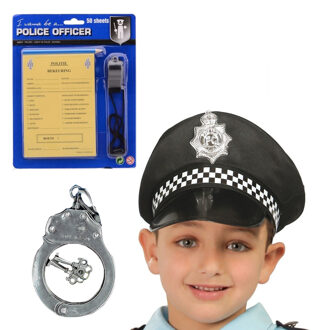 Carnaval verkleed speelgoed politiepet - zwart - voor kinderen - met handboeien en bonnenboekje