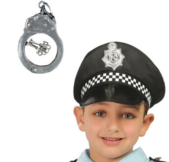 Carnaval verkleed speelgoed politiepet - zwart - voor kinderen - met handboeien